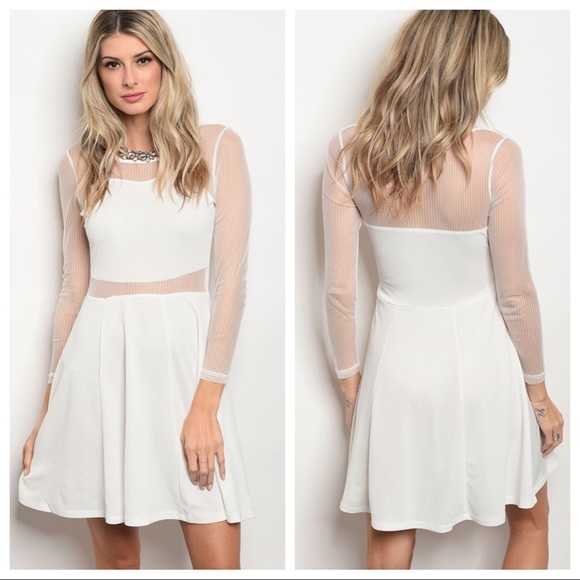 Dresses & Skirts - 3/$36 Fit and flare dress mesh sleeves crew neck